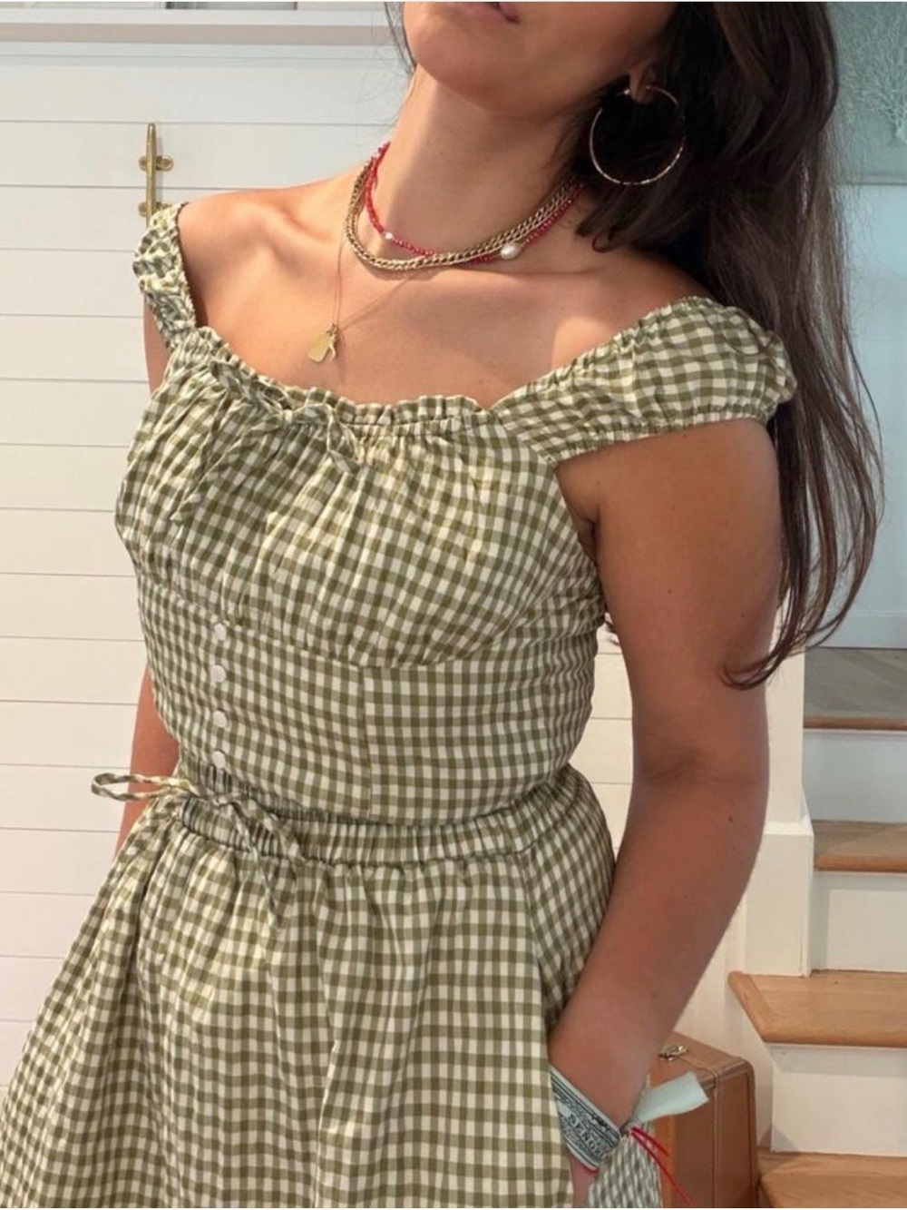 Cottagecore Green Gingham Two Piece Maxi Skirt Set | Milkmaid Top | Size M